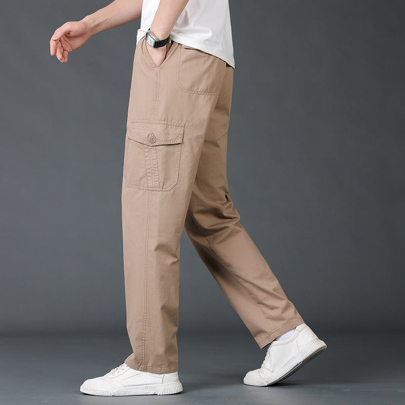 Men's Wide Cargo Pants with Elastic Waistband, Flap Pockets & Straight Leg Mune Fashion