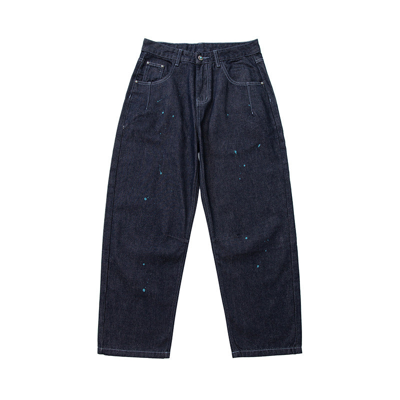 Men's Relaxed-Tapered Denim Pants with Color Splash Detail and High Waist Mune Fashion