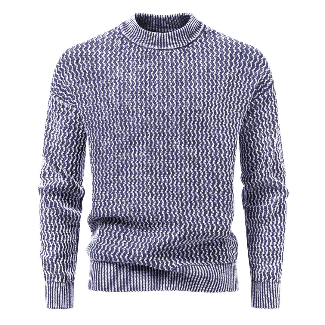 Men's Structured Fine Knit Sweater with Stand-Up Collar and Zigzag Pattern Mune Fashion