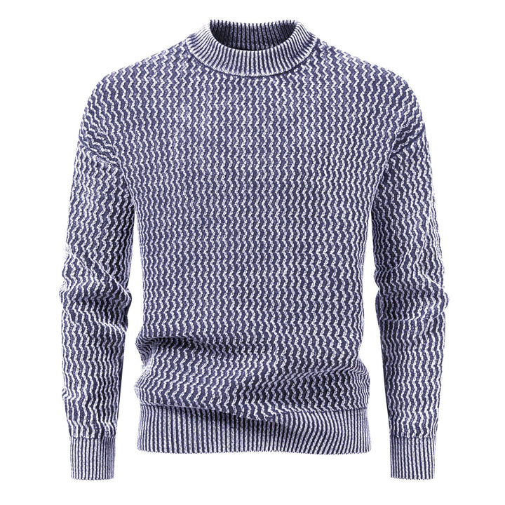 Men's Structured Fine Knit Sweater with Stand-Up Collar and Zigzag Pattern Mune Fashion