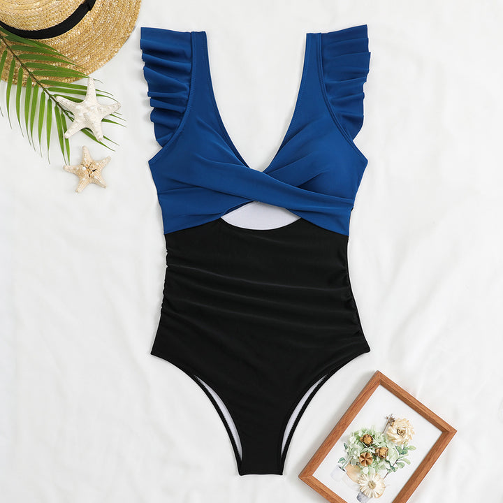 Women's One-Piece Swimsuit with Voluminous Ruffles and Striking Wrap Design Mune Fashion