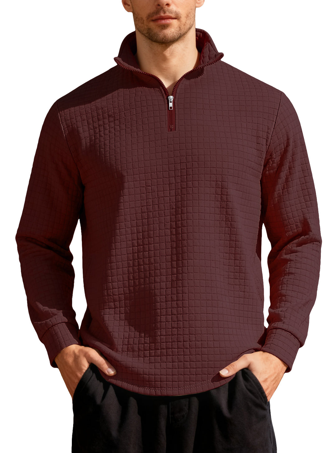 Men's Nano Square Structured Comfort Half Zip Sweater with Stand Collar and Light Padding Mune Fashion