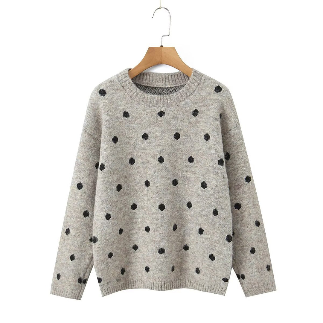 Women's Polka Dot Oversized Knit Sweater with Round Neck