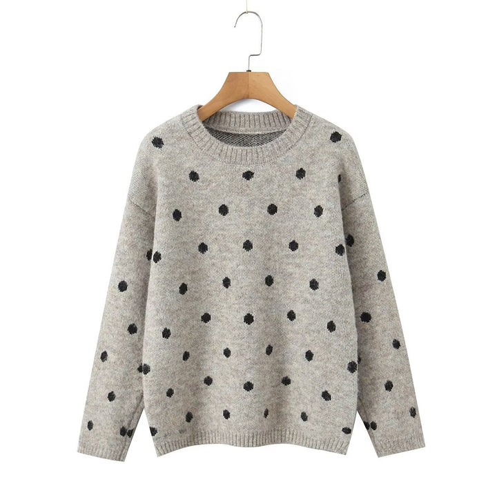 Women's Polka Dot Oversized Knit Sweater with Round Neck