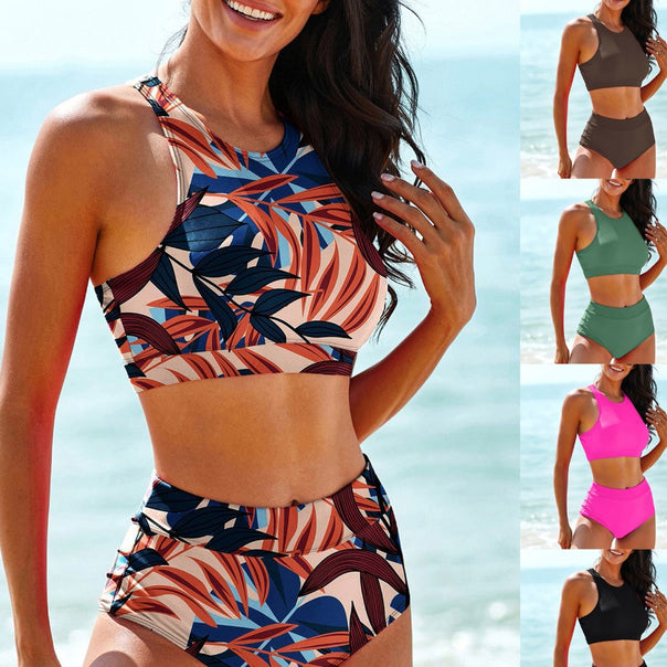 Women's Sports Bikini Set with High Waist and Racerback Mune Fashion