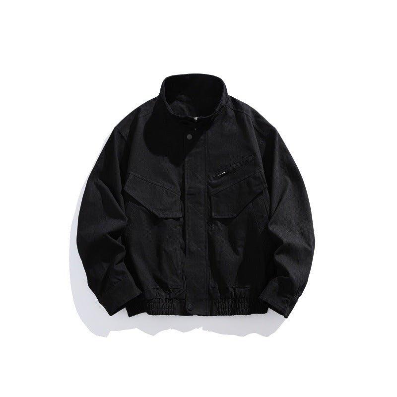Men's Oversized Canvas Field Blouson with Utility Pockets and Stand-up Collar Mune Fashion