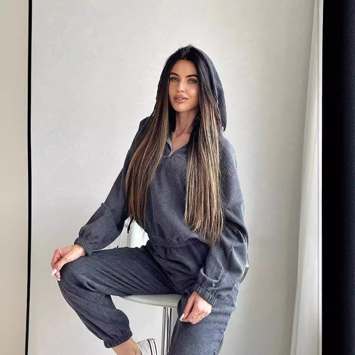 Women's Corduroy Loungewear Set with Hoodie and Jogging Pants Mune Fashion
