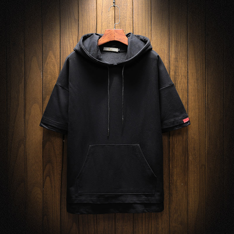 Men's short-sleeved hoodie T-shirt with kangaroo pocket and layered look Mune Fashion