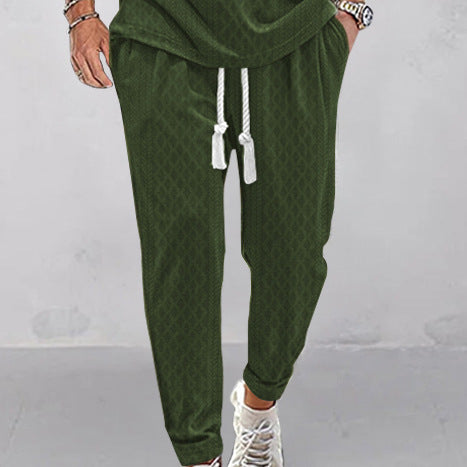 Men's Slim-Tapered Jogger Pants in Textured Design with Drawstring and Side Pockets Mune Fashion