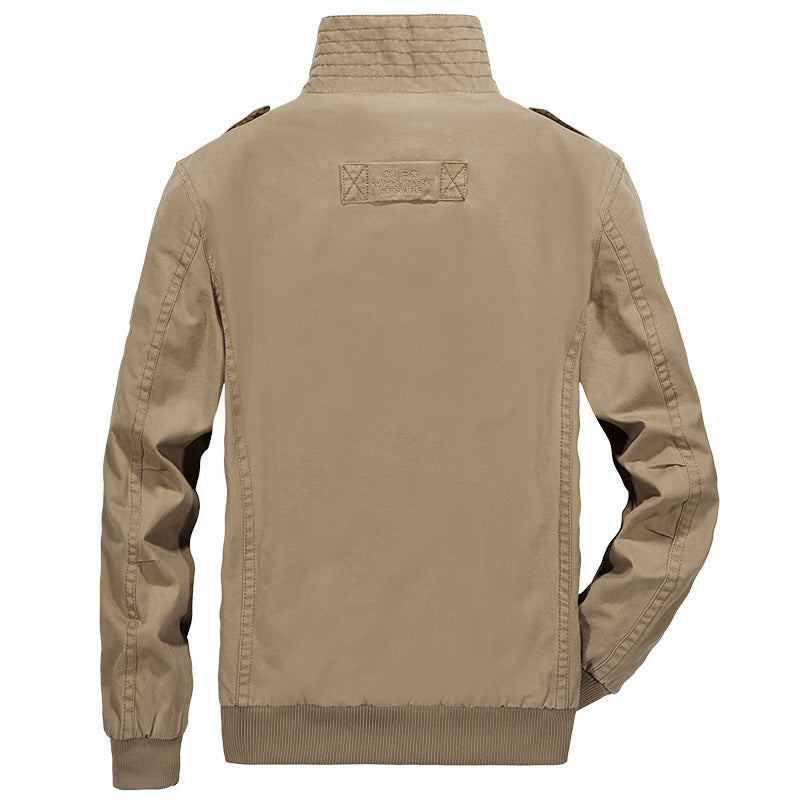 Men's robust canvas field bomber jacket with stand-up collar, shoulder flaps, and multiple pockets Mune Fashion