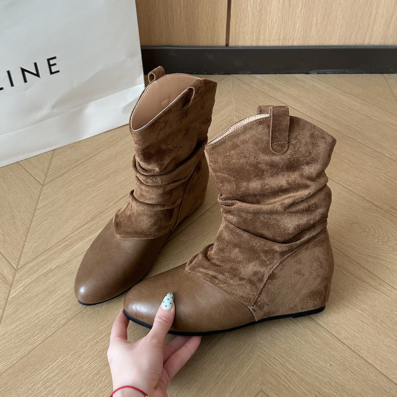 Ladies Fashion Ankle Boots with Chic Pleated Design Mune Fashion