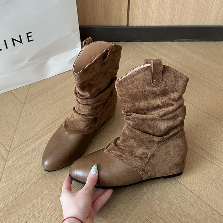 Ladies Fashion Ankle Boots with Chic Pleated Design Mune Fashion