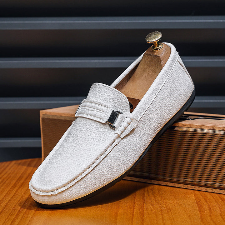Men's Comfortable Moccasins with Decorative Buckle Closure