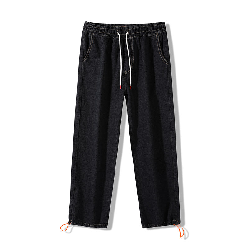 Men's Loose Denim Jogging Pants with Elastic Waistband, Drawstring & Adjustable Cuffs Mune Fashion