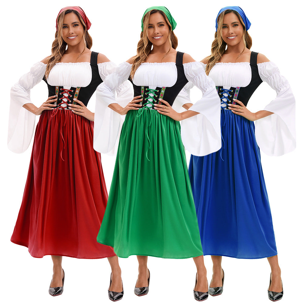 Ladies nan Renaissance Dirndl Costume with Laced Bodice and Cap Sleeves Mune Fashion