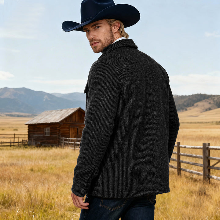 Men's Ribbed Cord Jacket with Flap Pockets and Shirt Collar Mune Fashion