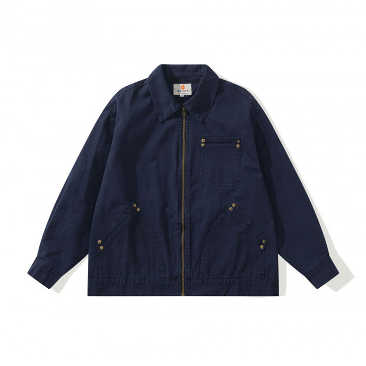 Unisex Boxy Canvas Worker Jacket with Front Zip and Stud Applications Mune Fashion