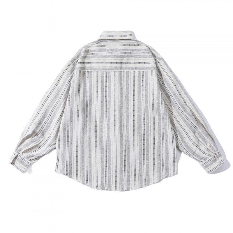 Men's oversized shirt in boxy cut with textured stripe pattern and rounded hem Mune Fashion