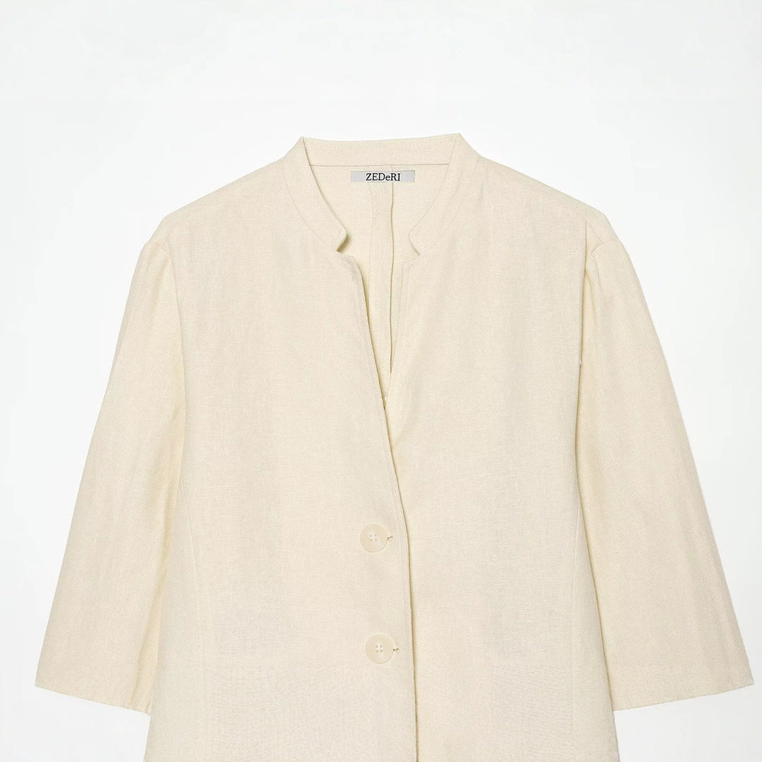 Women's Short Blazer with Stand Collar and Button Placket Mune Fashion