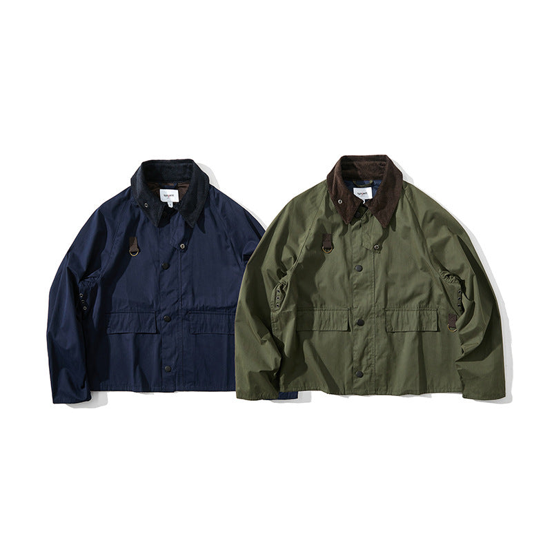 Men's Short Cut Utility Field Jacket with Cord Collar and D-Ring Details Mune Fashion