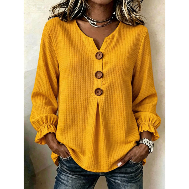 Women's Loose Cotton-Style Tunic Shirt with Decorative Button Placket and Pleat Mune Fashion