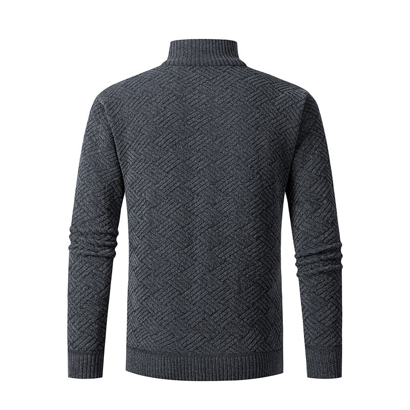 Men's Thermal Knit Jacket with Full Zip, Lined Stand-Up Collar and Geometric Structure Pattern Mune Fashion
