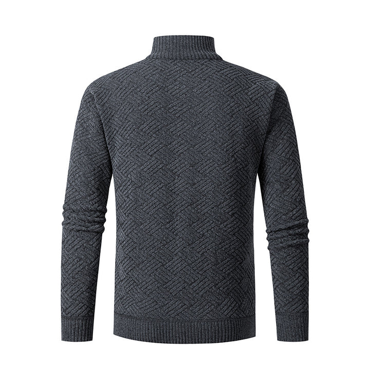 Men's Thermal Knit Jacket with Full Zip, Lined Stand-Up Collar and Geometric Structure Pattern Mune Fashion