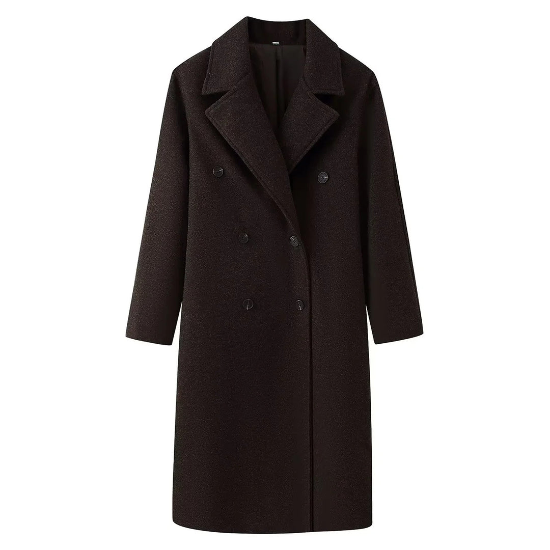Women nan longer minimalist double-breasted wool blend coat with shawl collar and side patch pockets Mune Fashion