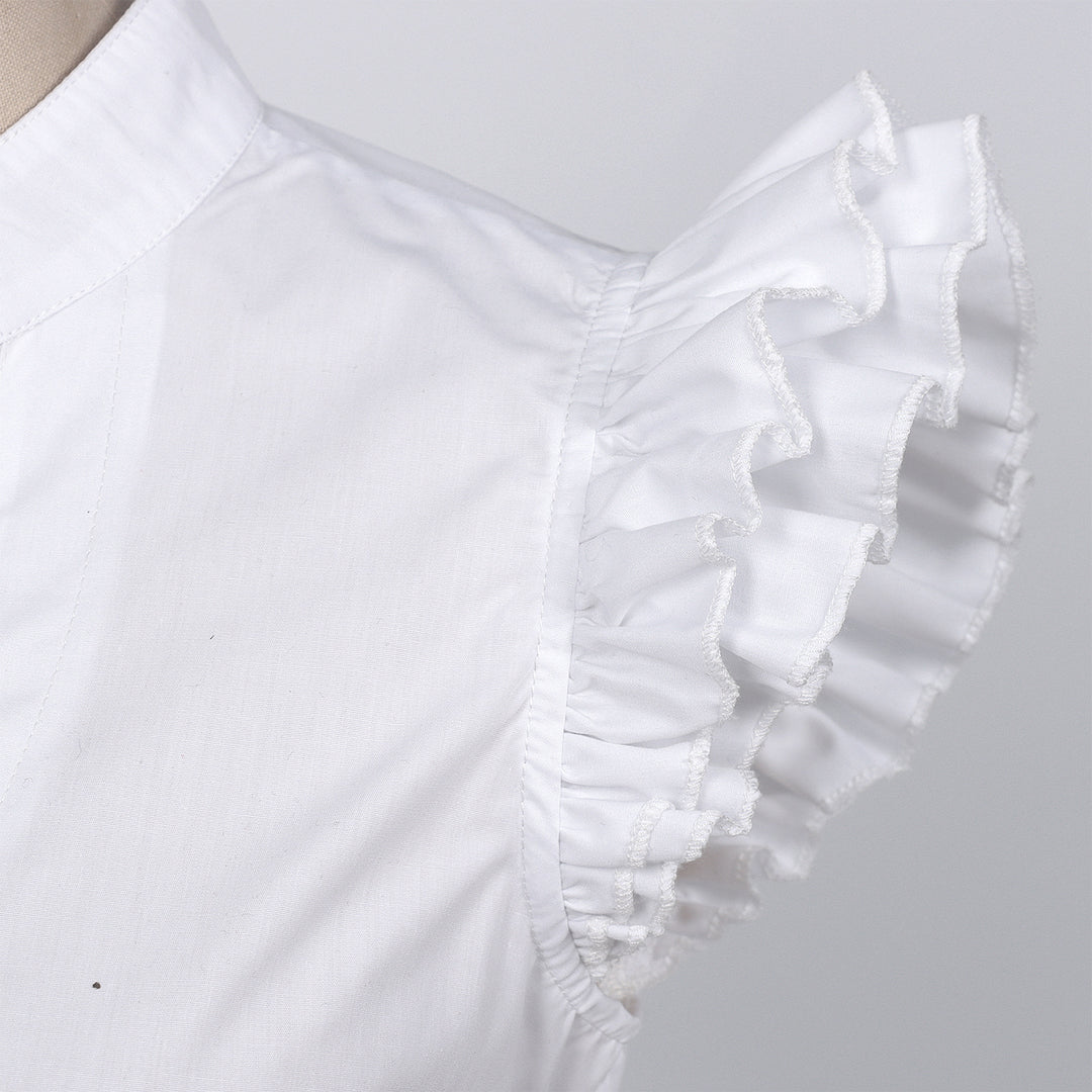 Women's short-cut blouse with stand-up collar V-neck and flared sleeves Mune Fashion