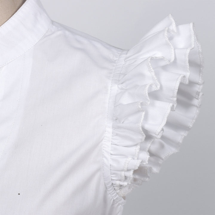 Women's short-cut blouse with stand-up collar V-neck and flared sleeves Mune Fashion