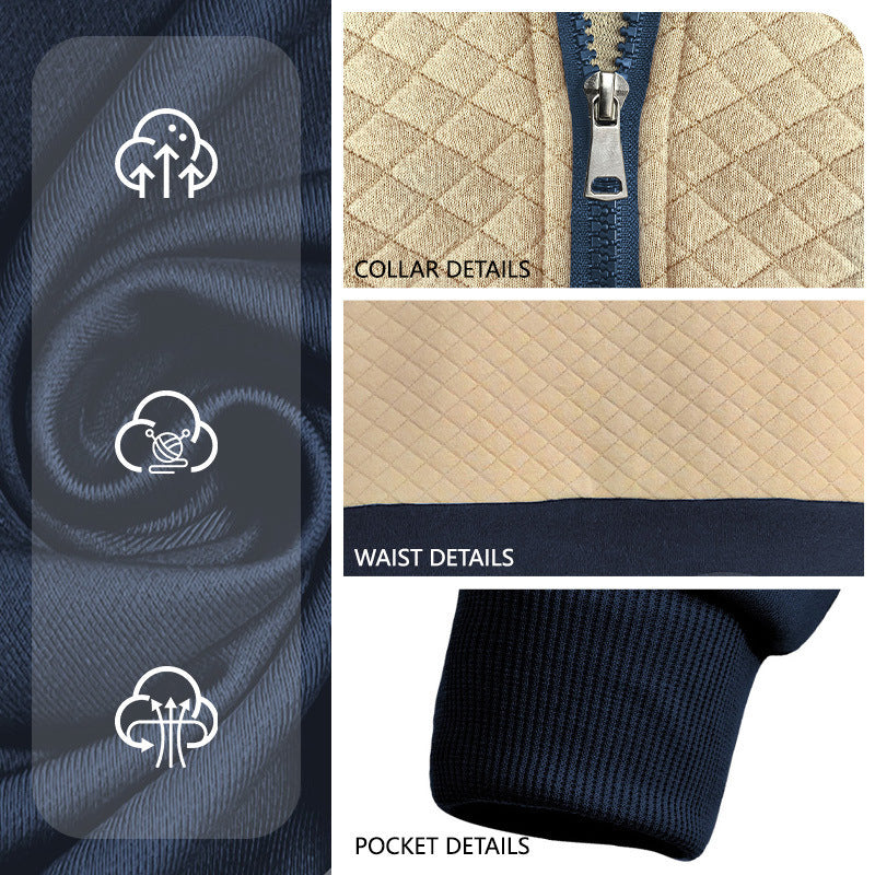 Men's half-zip sweatshirt with quilted shoulder area, kangaroo pocket, and ribbed cuffs Mune Fashion