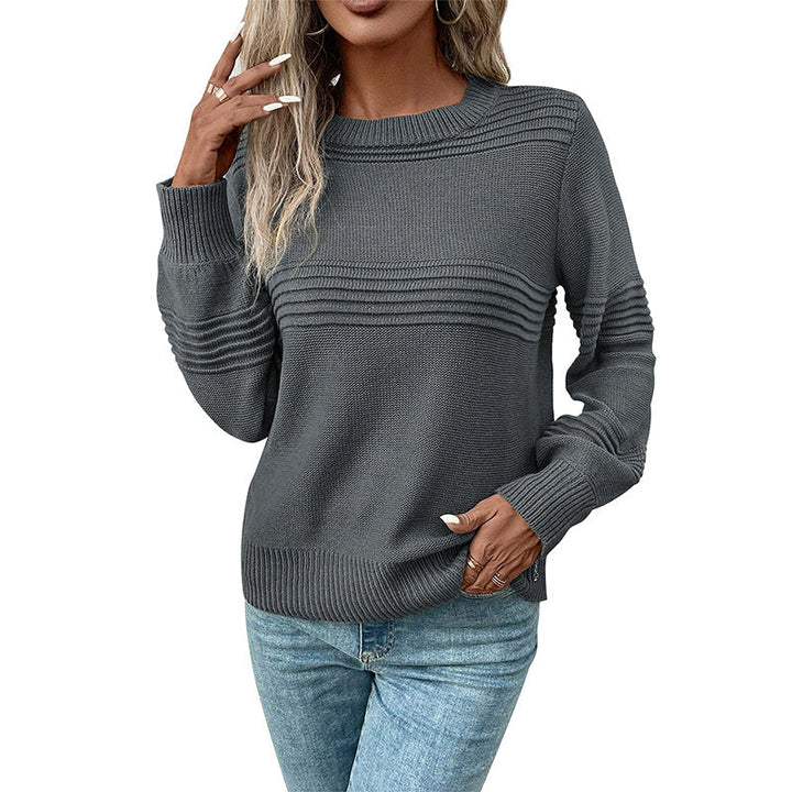 Women's fine knit sweater with horizontal ribbed yoke and ribbed cuffs Mune Fashion