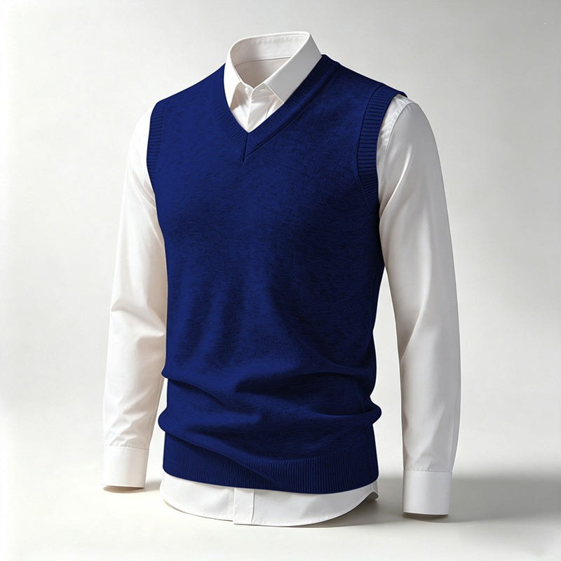 Men's Sleeveless Fine Knit V-Neck Vest with Ribbed Hem Mune Fashion
