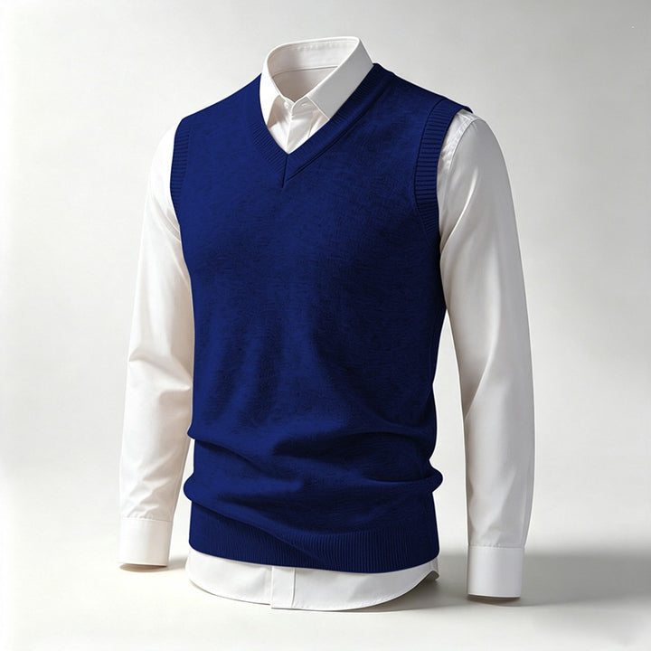 Men's Sleeveless Fine Knit V-Neck Vest with Ribbed Hem Mune Fashion