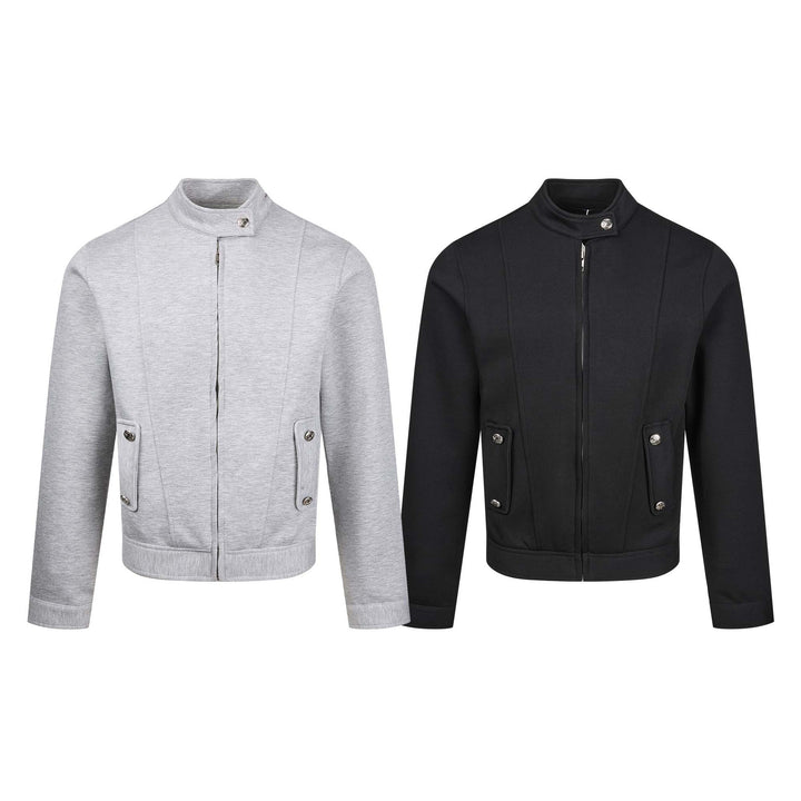 Women's short-cut sweat bomber jacket with stand-up collar, concealed zipper and flap pockets Mune Fashion
