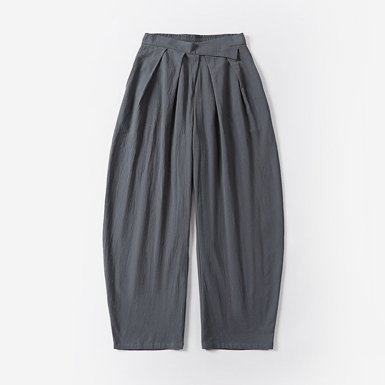 Ladies Elegant Pleated Trousers with Balloon-Shaped Leg and Elastic Waistband Mune Fashion