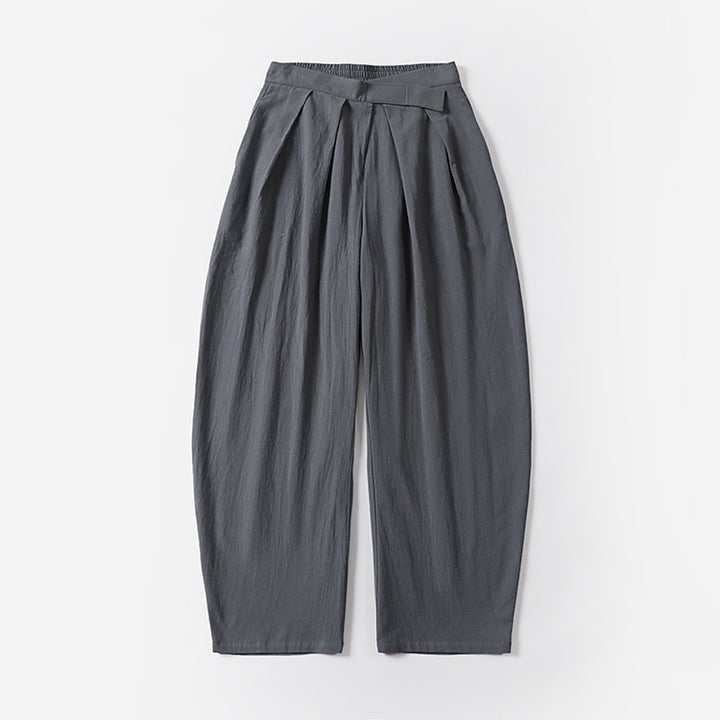 Ladies Elegant Pleated Trousers with Balloon-Shaped Leg and Elastic Waistband Mune Fashion