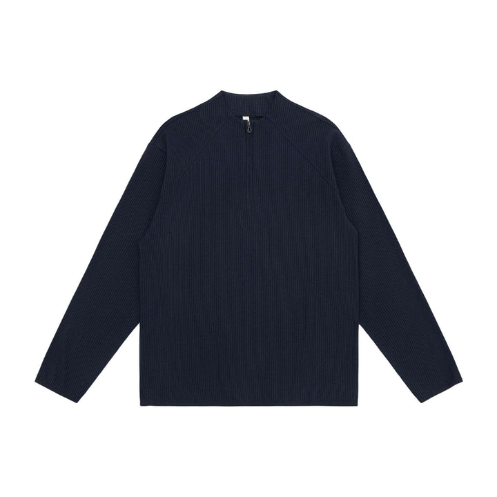 Unisex Waffle Structure Half-Zip Pullover with Short Zipper and Boxy Silhouette Mune Fashion