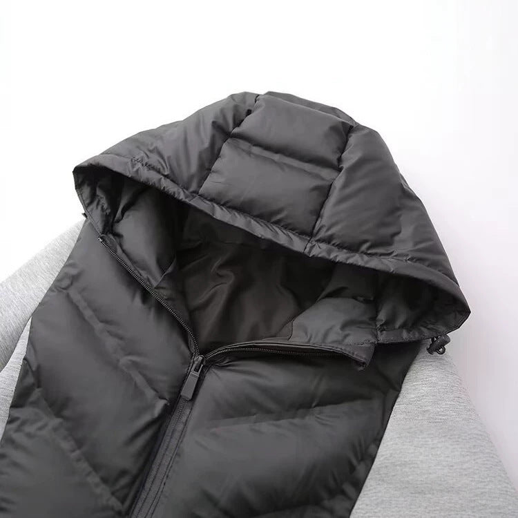 Ladies Hooded Hybrid Jacket with Quilted Front and Sweat Sleeves Mune Fashion