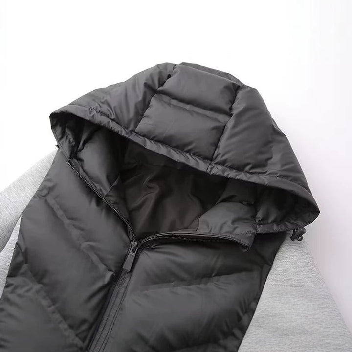 Ladies Hooded Hybrid Jacket with Quilted Front and Sweat Sleeves Mune Fashion