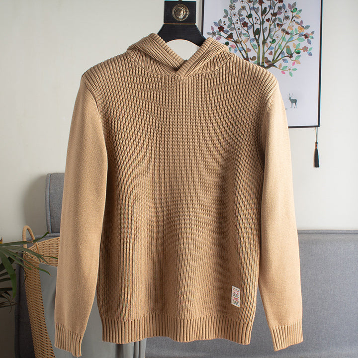 Men's Coarse Ribbed Hoodie with Smooth Sleeves and Ribbed Hem Mune Fashion