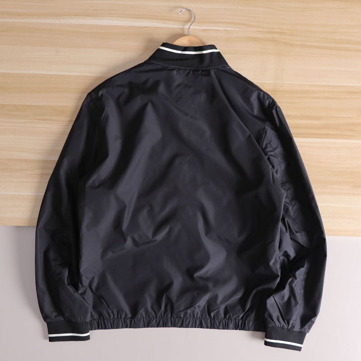 Men's Lightweight Windbreaker Bomber Jacket with Striped Ribbed Cuffs and Lining Mune Fashion