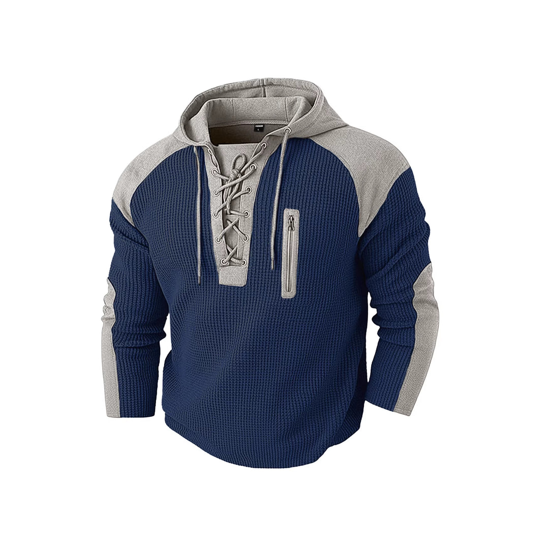 Men's hoodie with lacing trim and vertical zipper chest pocket Mune Fashion