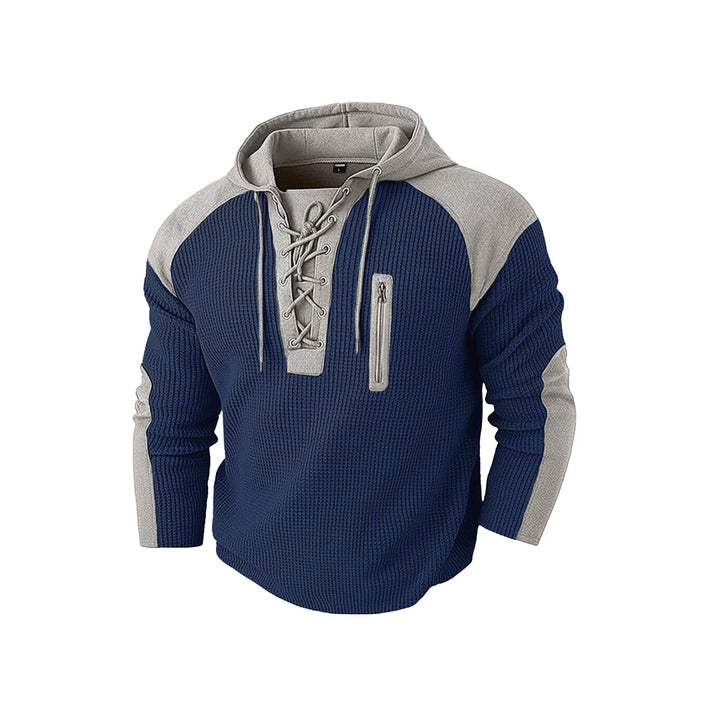 Men's hoodie with lacing trim and vertical zipper chest pocket Mune Fashion