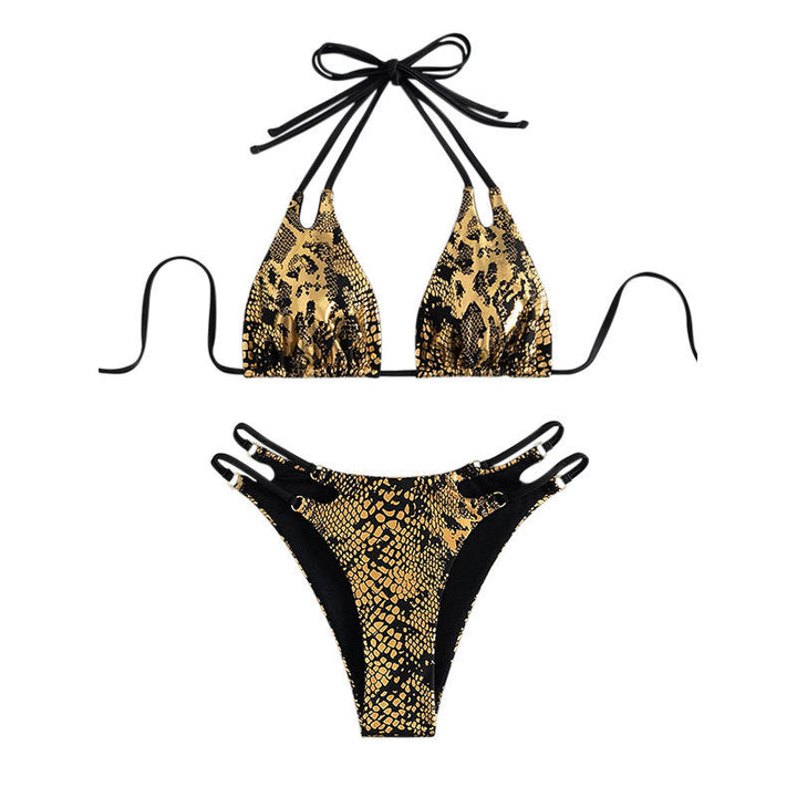 Women's triangle bikini with asymmetric cut and elegant snake print Mune Fashion