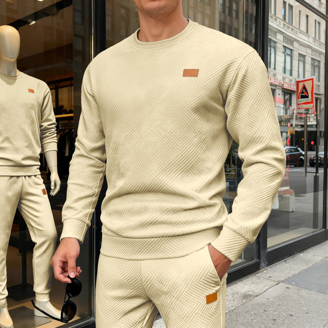 Men's cotton knit sweater with diamond pattern, round neck and elastic cuffs Mune Fashion