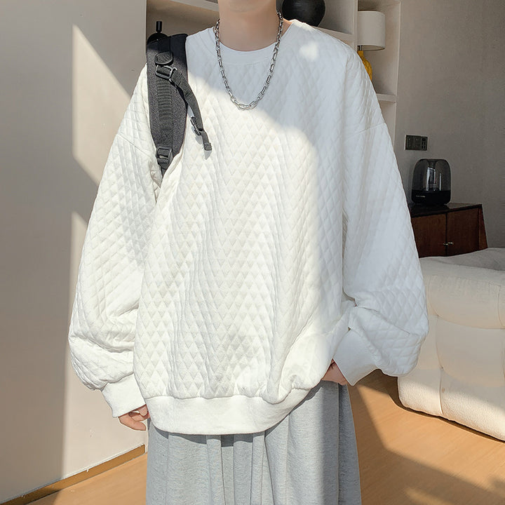 Men's Oversize Quilt Sweatshirt with Diamond Pattern and Ribbed Cuffs Mune Fashion