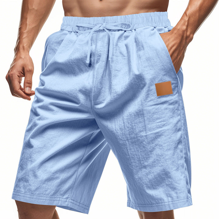 Men's lightweight casual Bermuda shorts with elastic waistband, drawstring and discreet leather application Mune Fashion