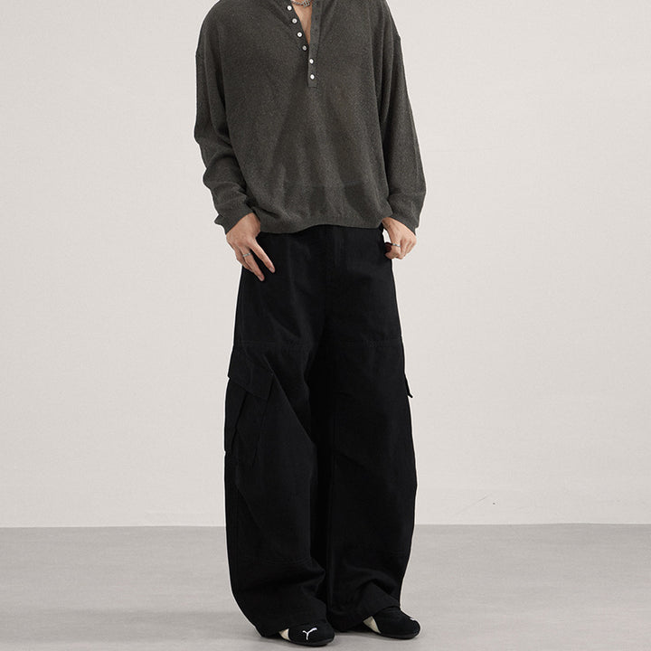 Men's Extra Wide Canvas Cargo Palazzo Pants with Deep Crotch and Large Flap Pockets Mune Fashion