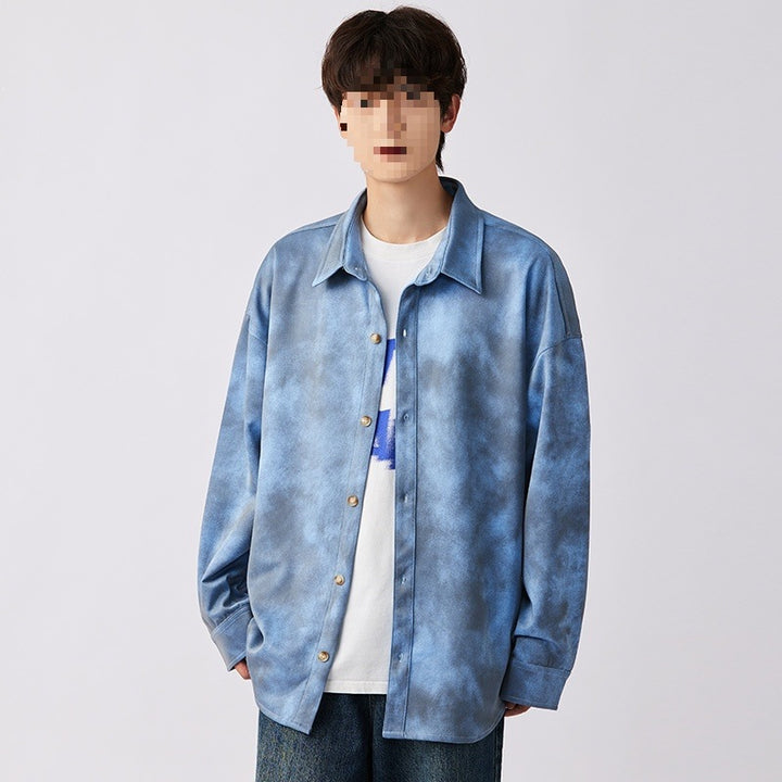Men's Oversized Shirt Jacket in Washed Tie Dye Look with Wooden Button Placket & Casual Silhouette Mune Fashion